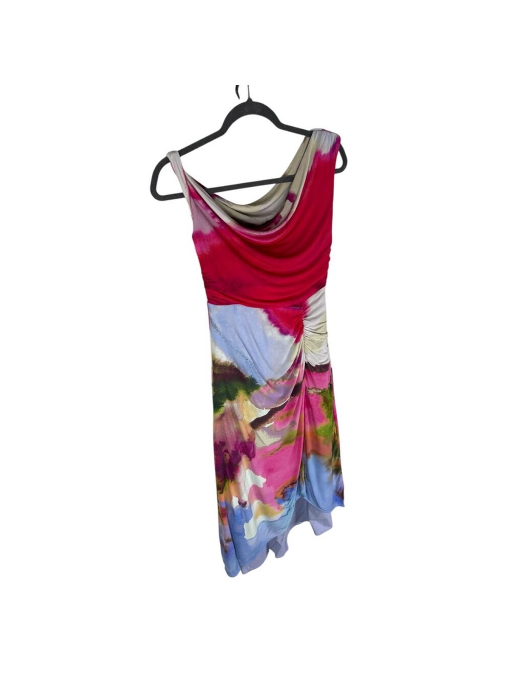 AMUR One-Shoulder Maxi Dress in Hot Pink & Pastel Print - Picture 3 of 6
